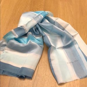 Vintage Christian Dior silk scarf, shades of blue